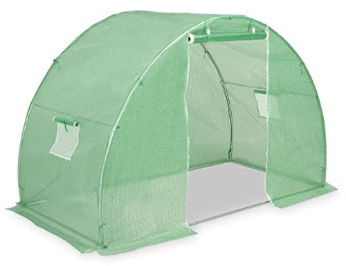 vidaXL Invernadero con base de acero resistente con ventanas para puerta de ventilación de jardín, patio trasero, planta cálida, 48.4 pies cuadrados 10 pies