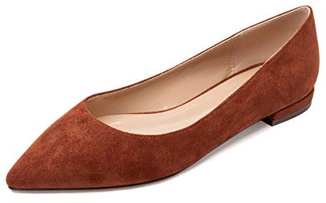 Castamere Womens Low Heels Casual Comfortable Ballet Pointed Toe Slip-On Flats Shoes Brown Suede Pumps UK 6