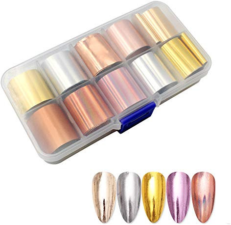 YunBey Nagelfolie Transfer Aufkleber 10 Rollen Transferfolie Nagellackfolie Nagelsticker Nageltattoos Nagelaufkleber Abziehbilder DIY Nailart Art Dekoration