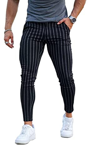 GINGTTO Men's Chino Trousers Skinny Chino Trousers Casual with Stretch Designer Trousers Fabric Trousers, Black 385, 34 W/30 L