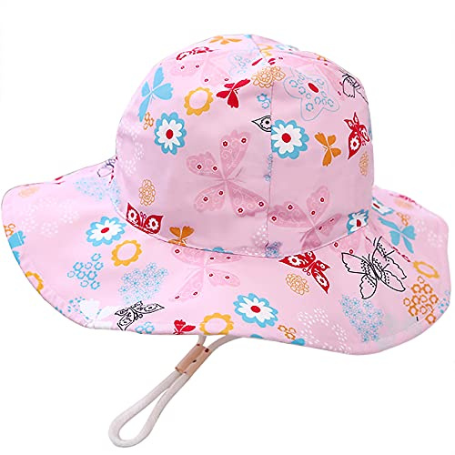 Malaxlx Unisexe Bob Bébé Chapeau de Soleil Papillon Rose Chapeau de Pêcheur Enfant Chapeaux de Seau Chapeau de Plage Visière pour 4-8 Ans Fille Garçon