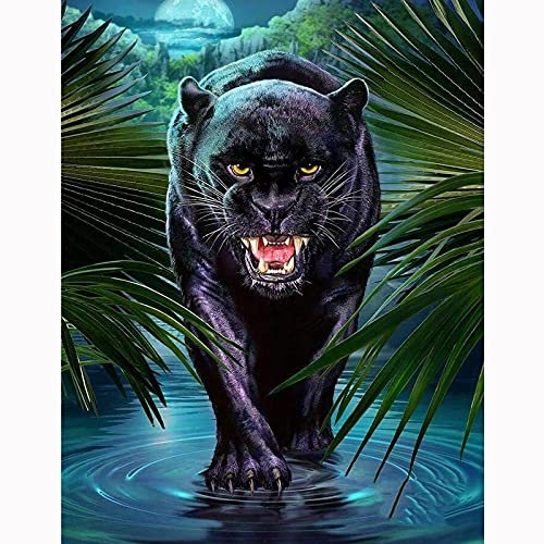 Guluu Diamond Painting Schwarzer Panther DIY 5D Diamond Painting Set, Malen nach Zahlen Diamant Kits, Diamant Painting Bilder Groß,Anfänger Arts Craft für Home Wand-Decor 40x60cm
