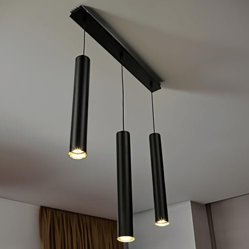 Licht-Erlebnisse Pendelleuchte mit Metall Zylinder in schwarz 3-flammig GU10 wechselbar B:62cm für Esszimmer Küche Hängelampe Hängeleuchte Pendellampe Innen
