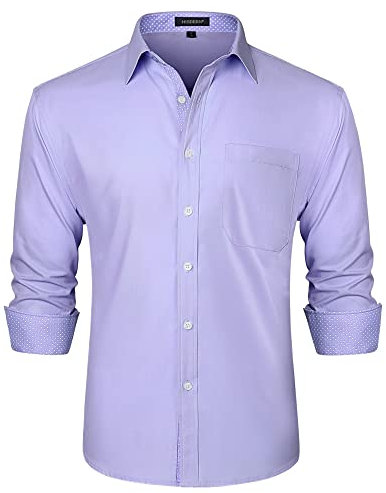 HISDERN Camicia Viola Uomo Elegante Regular Fit Manica Lunga Camicie Casual Formale Classiche da Uomo Cerimonia Business,Viola,M