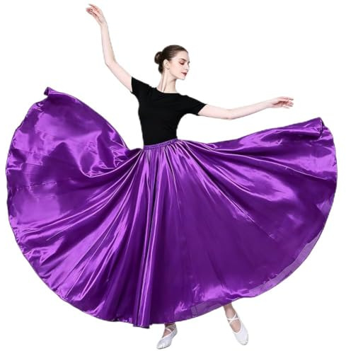 Leemiman Gonna lunga da donna in raso brillante a 360 gradi, per danza del ventre, per pratica, Viola, L