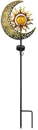 OSALADI Garten Solarleuchten im Freien Dekorative Sonne& Mond Knistern Glas Globe Metall Stake Light Wasserdicht Warme Weiße LED- LED- Licht Dekorationen für Pfade Rasen Terrasse