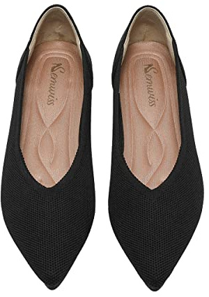 Semwiss Women's Ballet Flats Comfortable Casual Dressy Shoes,Work Flats Office Shoes Pointed Toe Leopard Flats Black Size 10