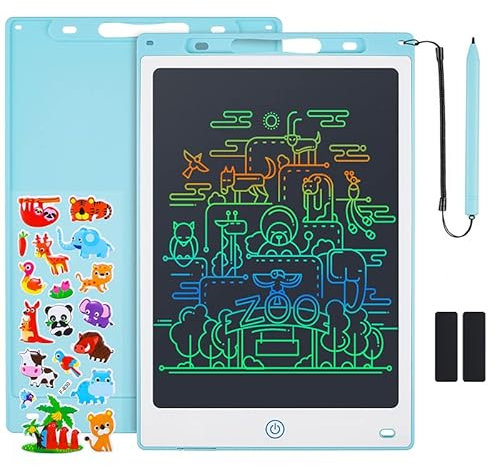 Coolzon Colourful LCD Writing Tablet Kids, 12 Inch Erasable Writing Tablet with Lock Function Kids Drawing Pad for Painting Drawing and Memo Lists,Free Animal Cartoon Stickers,Blue