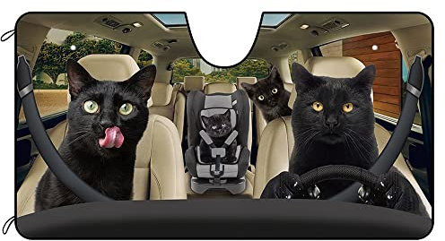 BAGEYOU Parasol para parabrisas delantero de coche, diseño de gato negro, decoración familiar, parasol para vehículo, visera reflectante de rayos UV, mantiene el vehículo fresco, 55 x 30 pulgadas