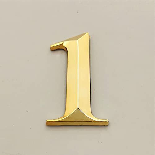 3D Selbstklebendes Hausschild Zahlen 7CM Nummer 0-9 Buchstaben A-F 3M Aufkleber Silber Golden ABS Galvanik Türschild Schild für Zimmer Zuhause Wohnung Schrank Tisch Briefkasten Drinnen (Goldene 1)