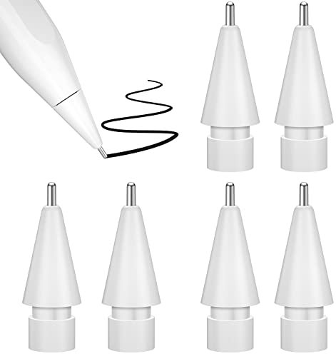 Pack de 6 pointes de crayon améliorées pour Apple Pencil 1ère/2ème génération et Logitech Crayon, plus longues de 0,78 mm de type stylo, pointe fine et contrôle précis