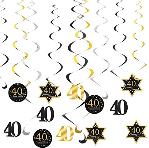 Dacitiery Birthday Party Hanging Swirls Decorations,Birthday Party Decorations,14PCS Shiny Celebration Hanging Swirls Decorations (40th)