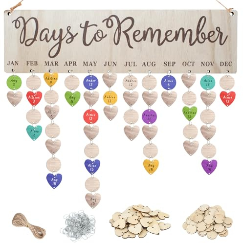 LIUCONGBD Birthday Calendar Reminder, Wooden Wall Hanging with 100 Tags | DIY Personalised, with Tags, Handmade Ornaments, for Family Friends Anniversaries Important Dates, Gift Choice, Good Quality