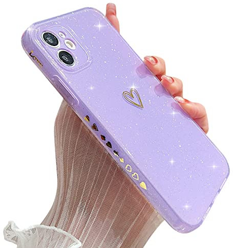 ZTUOK Compatible with iPhone 11 Case for Girls Women,Love Heart Pattern Design Soft TPU Shockproof Protective Case Bling Sparkly Glitter Cover for iPhone 11-Purple