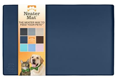 Neater Pet Brands Neater Mat Tapis de gamelle en Silicone imperméable pour protéger Les sols de la Nourriture et de l'eau (40,6 x 25,4 cm Silicone, Bleu Fonce)