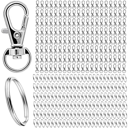 Schlüsselring Edelstahl Klein 320 Stück Karabiner Schlüsselanhänger Basteln Selber Machen Ringe Karabinerhaken mit Drehgelenk(Silber)