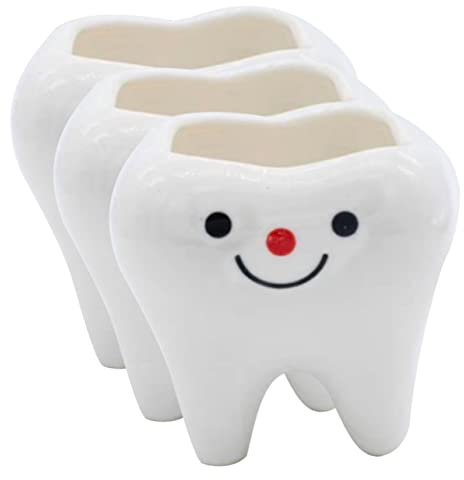Cabilock 3st Kleine Keramiktöpfe Zahn Pflanztöpfe Zahn Pflanzer Mini-kaktustopf Minitopf Pflanzgefäße Für Zimmerpflanzen Vase Töpfe Drinnen Zahnstift Keramikbecken Anlage Büro Weiß