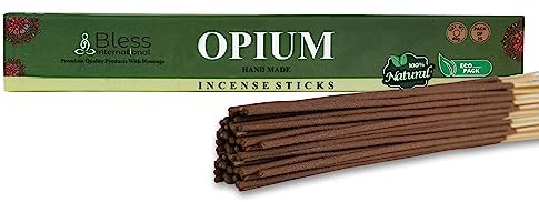 Bless-Opium Räucherstäbchen, 100 % natürlich, handgetaucht, organische Chemikalien, kohlefrei, Reinigung, Entspannung, Positivität, Yoga-Meditation, bester Holzduft (25 Stäbchen (40 g/m))