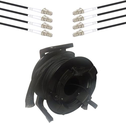 DG Systems - Avvolgicavo fibra ottica multimodale OM3, connettori 4 LC / 4 LC, cavo tattico armato flessibile - Made in Italy (100 mt)