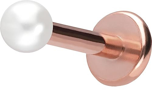 PIERCINGLINE Titan Labret mit Push Fit SYNTH. PERLE Piercing Ohr Helix Conch Tragus Roségoldfarben 1,2x6x2,5 mm