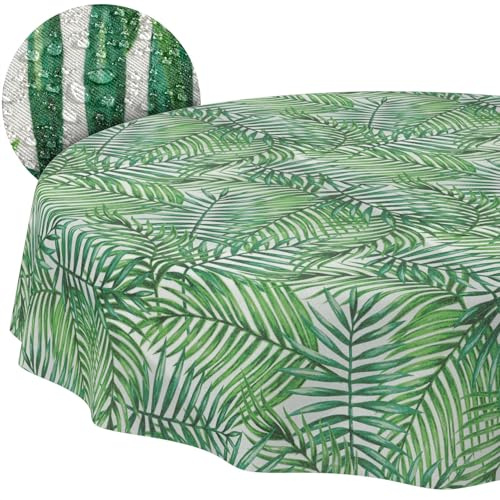 ANRO Tischdecke abwaschbar Tropik rund Ø 120 cm Gartentischdecke | waschbar bei 30 °C – ideal für Garten, Terrasse & Esszimmer – Tischwäsche aus beschichtetem Stoff