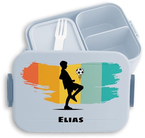 Kinder Bento Box Midi Lunchbox für Mepal Bentobox - Fußball Junge - 900 ml - Hellblau - personalisierte geschenke fussball einschulung brotdose soccer schule brotbox jausenbox buben