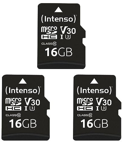 Intenso Professional microSDHC 16GB Class 10 UHS-I, U3, V30 Speicherkarte inkl. SD-Adapter (bis zu 100 MB/s,) schwarz (Packung mit 3)