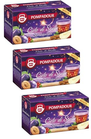Pompadour® | Mix Frutta Cannella e Prugna | Infuso Mela, Cannella, Prugna e Chiodi Garofano - 3 x 20 Filtri (150 Gr) | Tisana Cielo di Stelle
