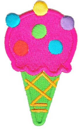 Eis Eistüte Waffel gestickt Aufnäher zum aufbügeln oder aufnähen Bügelbild Aufbügler für Kleidung Bügelpatch Applikation Patch Größe 5,0 x 8,2 cm