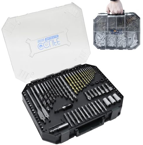 CCLIFE Bohrer Set Gemischt 400tlg für Holz, Metall, Stein, Kunststoff, Ziegel, Schraubendreher-PH PZ SL Torx, enthält HSS Spiralbohrer, Flachfräsbohrer, Betonbohrer und Schrauben