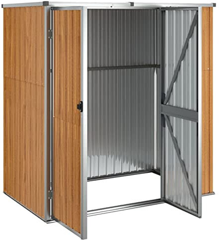 Gecheer Geräteschuppen Gartenhaus Schuppen Gerätehaus Lagerschuppen Gartenschrank Garten Braun 161x89x161 cm Verzinkter Stahl