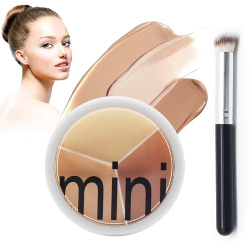 3 Farben Concealer Palette, Concealer Konturenpalette mit Pinsel, Gesicht Concealer & Konturenpalette, Korrigiert und Kaschiert Augenringe, Reisegröße Concealer & Konturenpalette