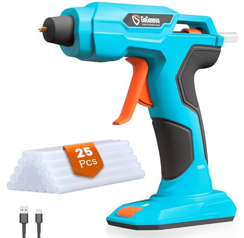 GoGonova Glue Gun Zuel, 20s Fast Preheating Anti-drip Cordless Glue Gun, 2Ah USB-C Rechargeable Hot Glue Gun Kit with 25 Pcs Mini Glue Sticks, Smart Power-Off, Pink, Blue