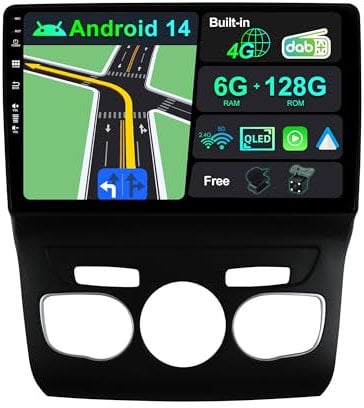 BXLIYER | Eingebaut 4G LTE & DAB | Android 14 QLED Autoradio für Citroen C4 C4L DS4 (2013-2017)| 6G+128G | Carplay Android Auto | Kamera + MIC | Dual Band WiFi | 10.1 Zoll | 8-Core 2 Din | SWC |DSP
