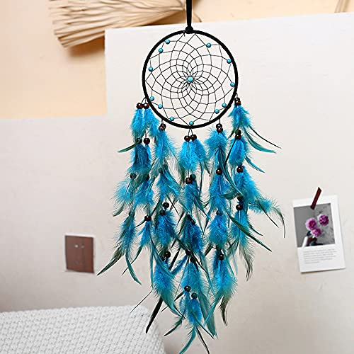 Blausky Traumfänger,Handgemachte Dreamcatcher,Böhmen Windspiele mit Federn und Perlen,Ornamente,Feather Handwerk,Schlafzimmer Dekoration,Kleine Traumfanger,Wandbehang,Wohnkultur,60 cm,Blau