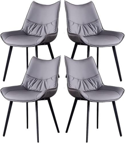 TS TAC-SKY Juego 4, Silla Salón Oficina For Manicura con Asiento Suave Acolchado Y Respaldo Alto De Cuero PU Moderno con Patas De Metal De Acero Al Carbono, Sillas De Comedor(Gris)