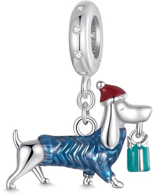 GNOCE Charm Anhänger Weihnachtsbaum Bär Anhänger 925 Sterling Silber Dangle Bead Charm Fit Armband/Halskette für Frauen Mädchen Tochter/Schmuck Geschenk (Dachshund)