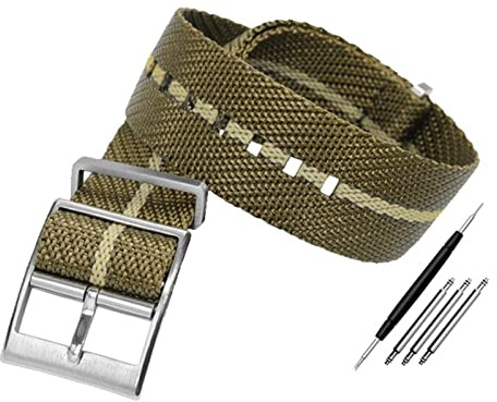 JUANZD Nylon-Nato-Armband, kompatibel mit Tudor-Stoff-Uhrenarmband, einteiliges, verstellbares, schräges Armband, Sportarmband, 20 mm, 22 mm(A24-green khaki,22mm)