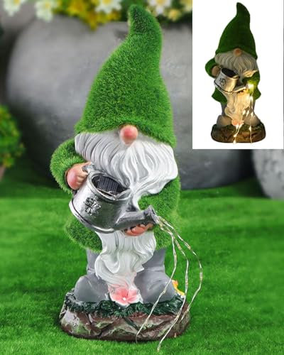 Statue de nain de jardin avec lampe solaire - Décoration d'extérieur - Nain de jardin - Cadeau pour porche, cour, pelouse, patio, balcon, cour, terrasse