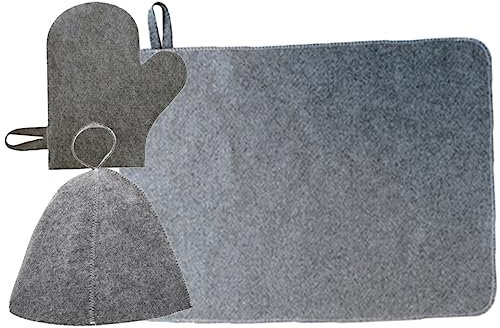 SKISUNO Sauna Zubehör Satz aus Filz mit Saunahaube Saunahandschuh und Polster Praktisches Design Leicht zu Verstauen für Sauna und Bad