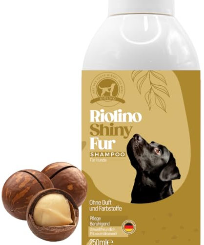 Hundeshampoo ohne Duftstoffe – pH-neutrales Shampoo für Hunde, sanfte Fellpflege bei sensibler Haut, beruhigend & hautschonend, Made in Germany – Riolino Shiny Fur, 250 ml
