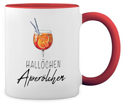 Aperol Team Lovers Hallochen Aperolchen Weiße Tasse Mug mit roten Felgen und Griff