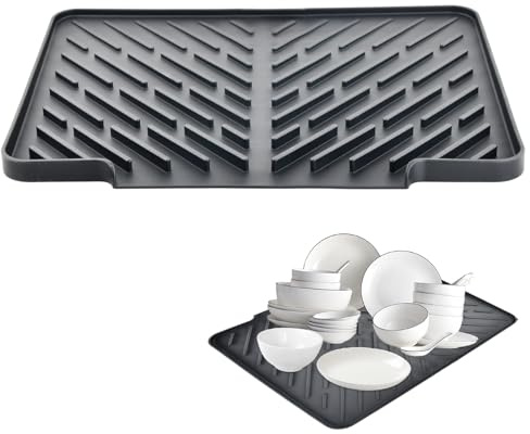 Anseom Alfombrilla Escurreplatos Alfombrilla de Silicona para Escurrir Platos Alfombrilla de Secado para Cocina Bandeja Escurreplatos con Drenaje Integrado, Antideslizante, Negro, 40x31cm