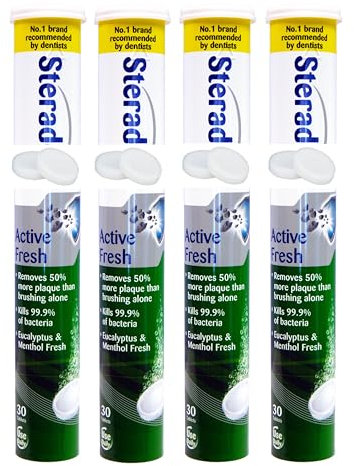Denture Cleaning Tablets 30s - Bulk Bundle Daily Denture Cleaning Tablets (Active Fresh (Pack of 4 Total 120 Tablets))