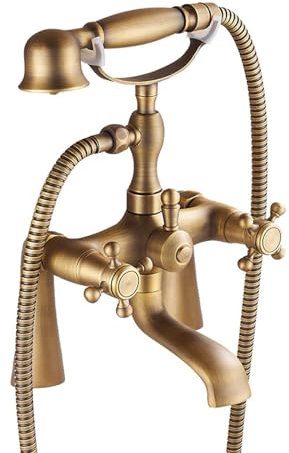 Badewannenarmaturen, 2-Loch-Doppelhebel mit Handbrause, Dual Control Badewannenarmatur, Duscharmatur aus Messing antik