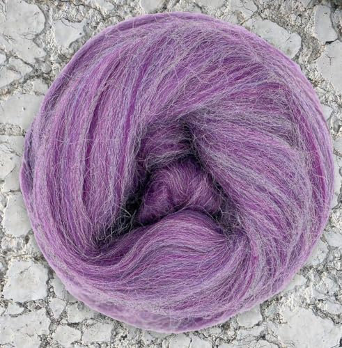 Spinnfasern Kammzug Merino Alpaka, Spinnband lila, Märchenwolle, Filzwolle, Wolle zum spinnen, filzen, weben, 50g (Monte Viso Purple)