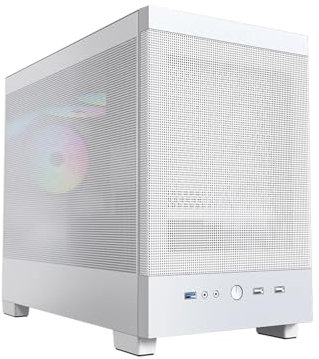 Mid-Tower Computer Case, M-ATX/ITX, Tempered Glass Side Panel, Vertical GPU Bracket, Grid Front Panel