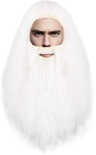 YOUYIKE Perücke Herren Karneval Cosplay Vollbart Wig Langhaar Gelockt Zauberer Perücke mit Bart für Fasching Kostüm Party