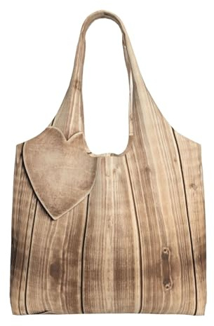 Liulannq Canvas-Tasche mit Holzherz, eine Schulter, umweltfreundliche Handtasche, kann wiederverwendet werden, super langlebig und waschbar.