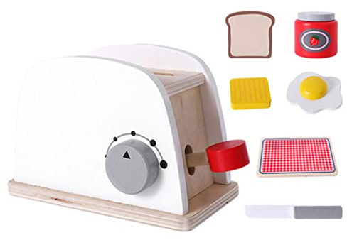 Wooden Pop-up Toaster Play Set Kids Interactive Early Learning Toaster Toy for